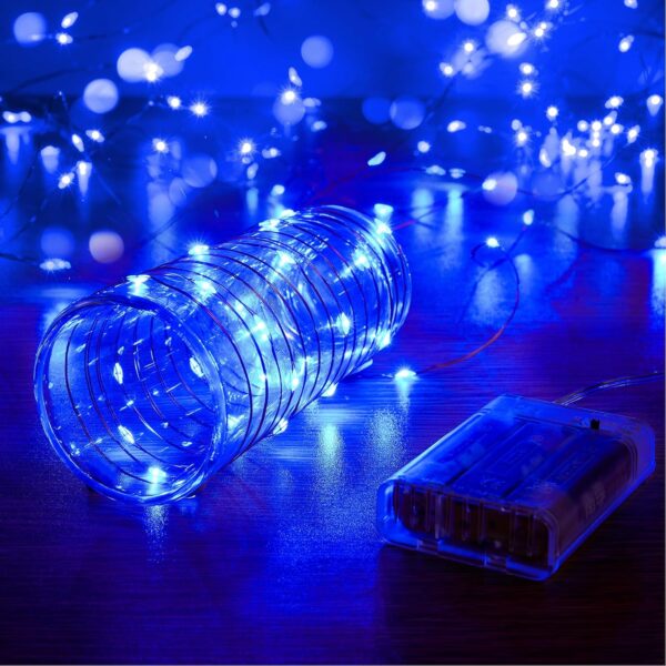 LED Fairy Lights Blue With White Cable