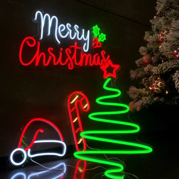 LED Flashing Neon Flex Merry Christmas Trees - Image 2