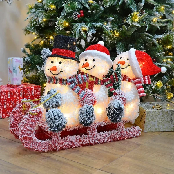 LED Frosty Snowmen On Sled (75cm)