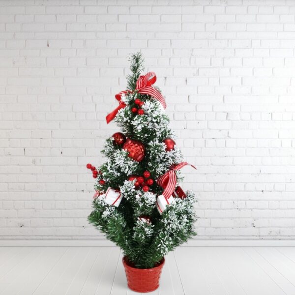 Red and White Snowy Potted Tree (60cm) - Image 2